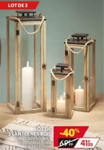 Lot de 3 lanternes bois