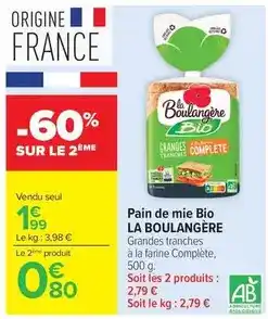 Carrefour Drive La boulangére - pain de mie bio offre