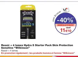 Monoprix WILKINSON Rasoir + 4 lames Hydro 5 Starter Pack Skin Protection Sensitive offre