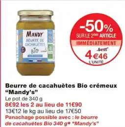 Monoprix MANDY'S Beurre de cacahuètes Bio crémeux offre
