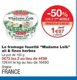 Monoprix MADAME LOÏK Le fromage fouetté ail & fines herbes offre