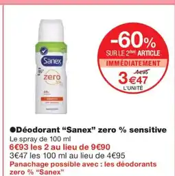 Monoprix SANEX Déodorant zero % sensitive offre
