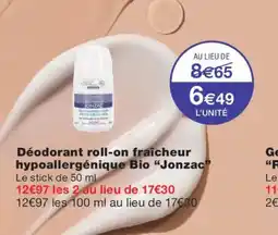 Monoprix JANZAC Déodorant roll-on fraîcheur hypoallergénique Bio offre