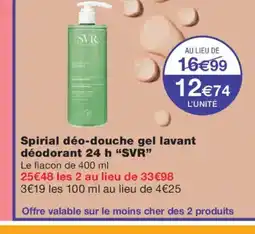Monoprix SVR Spirial déo-douche gel lavant déodorant 24 h offre