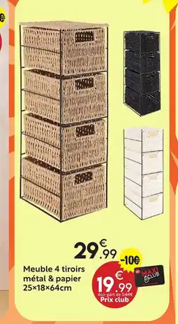 Maxi Bazar Meuble 4 tiroirs métal & papier offre