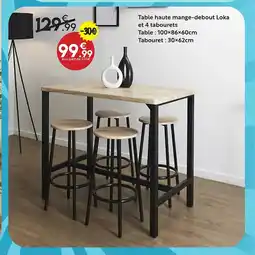 Maxi Bazar Table haute mange-debout Loka et 4 tabourets offre