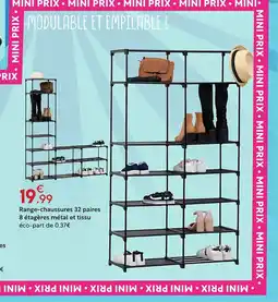Maxi Bazar Range-chaussures 32 paires 8 étagères métal et tissu offre