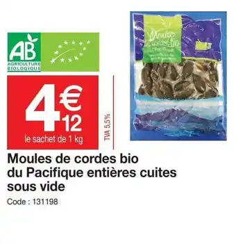 Promocash Moules de cords bio du Pacifique entières cuites sous vide offre