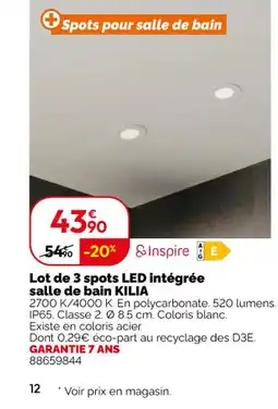 Weldom KILIA Lot de 3 spots LED intégrée salle de bain offre