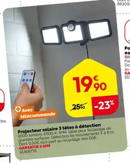 Weldom Projecteur solaire 3 têtes à détection offre