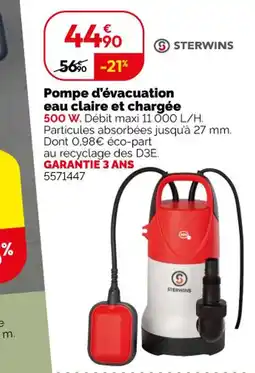 Weldom STERWINS Pompe d'évacuation eau claire et chargée offre