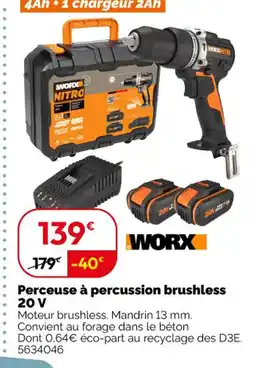 Weldom WORX Perceuse à percussion brushless 20 V offre