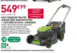 RAGT Jardin & Maison Pack tondeuse tractée sur batterie gd48lm51spiik5 +1 batterie 48 v/5 ah + chargeur offre