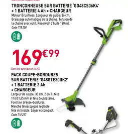 RAGT Jardin & Maison Pack coupe-bordures sur batterie g48gte3011k2 + 1 batterie 2 ah + chargeur offre
