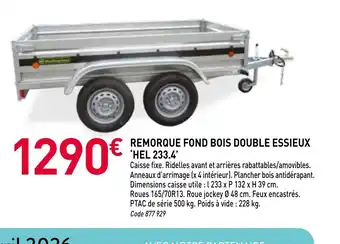 Remorque fond bois double essieux hel 233.4