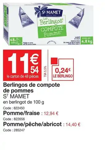 Promocash Berlingos de Compote de Pommes offre