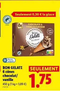 Lidl BON GELATI 6 cônes chocolat/vanille offre