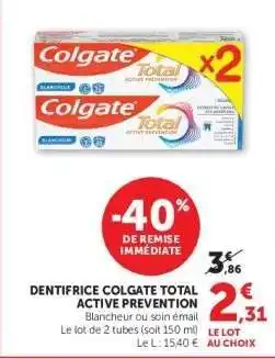Hyper U Dentifrice Colgate Total Active Prevention offre