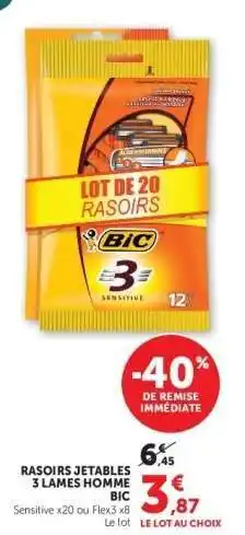 Hyper U RASOIRS JETABLES 3 LAMES HOMME BIC offre
