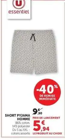 Hyper U SHORT PYJAMA HOMME offre