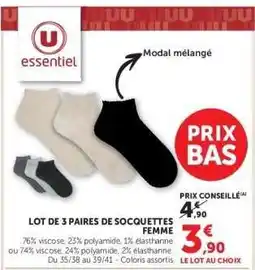 Hyper U Lot de 3 paires de socquettes femme offre