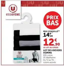 Hyper U LOT DE 4 BOXERS HOMME offre