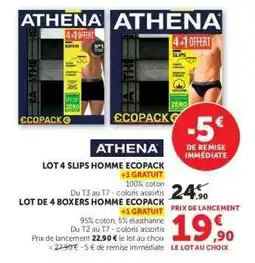 Hyper U ATHENA LOT 4 SLIPS HOMME ECOPACK offre