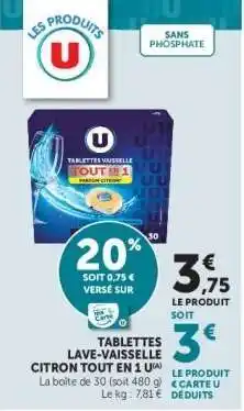 Hyper U TABLETTES LAVE-VAISSELLE CITRON TOUT EN 1 offre