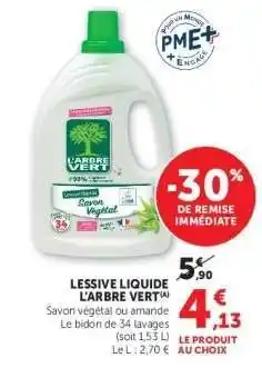 Hyper U Lessive liquide L'ARBRE VERT offre