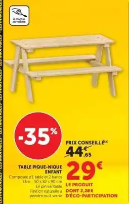 Hyper U Table Pique Nique enfant offre