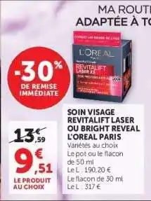 Super U Soin Visage Revitalift Laser ou Bright Reveal L'Oreal Paris offre