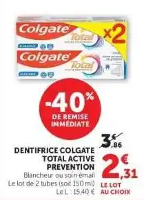 Super U Dentifrice Colgate Total Active Prevention offre