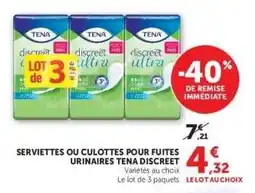 Super U Serviettes ou culottes pour fuites urinaires TENA Discreet offre