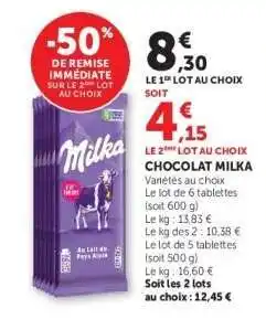 Super U CHOCOLAT MILKA offre