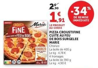 Promo PIZZA CROUSTIFINE CUITE AU FEU DE BOIS SURGELEE MARIE chez Super U