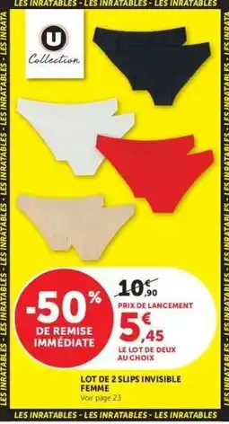 Super U Lot de 2 slips invisible femme offre