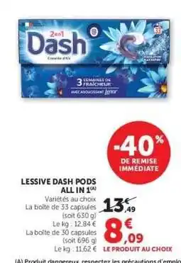 Super U LESSIVE DASH PODS ALL IN 1 offre