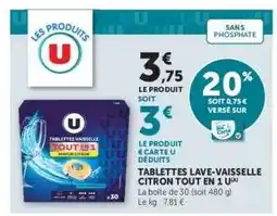 Super U TABLETTES LAVE-VAISSELLE CITRON TOUT EN 1 offre