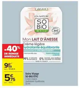 Carrefour SO BIO ÉTIC Crème Légère Hydratante Équilibrante offre