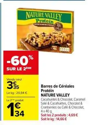 Carrefour Barres de Céréales Protéin NATURE VALLEY offre