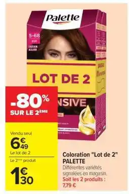 Carrefour Coloration Lot de 2 PALETTE offre