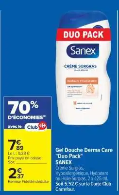Carrefour Gel Douche Derma Care Duo Pack offre