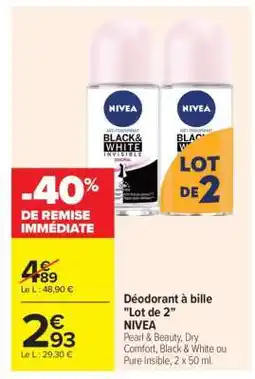 Carrefour Déodorant à bille Lot de 2 NIVEA offre