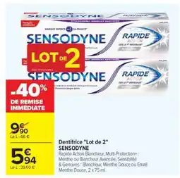 Carrefour Dentifrice Lot de 2 SENSODYNE offre