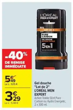Carrefour Gel douche Lot de 2 L'ORÉAL MEN EXPERT offre