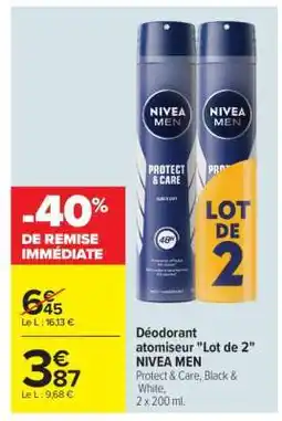 Carrefour Déodorant atomiseur Lot de 2 NIVEA MEN offre
