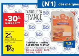 Carrefour Market Cheddar en tranches CARREFOUR CLASSIC offre