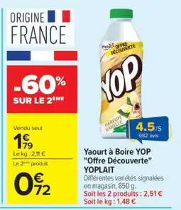 Carrefour Market Yaourt à boire YOP Offre Découverte YOPLAIT offre