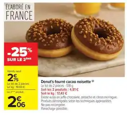 Carrefour Market Donut's fourré cacao noisette offre