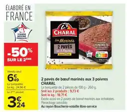Carrefour Market 2 pavés de bœuf marinés aux 3 poivres CHARAL offre